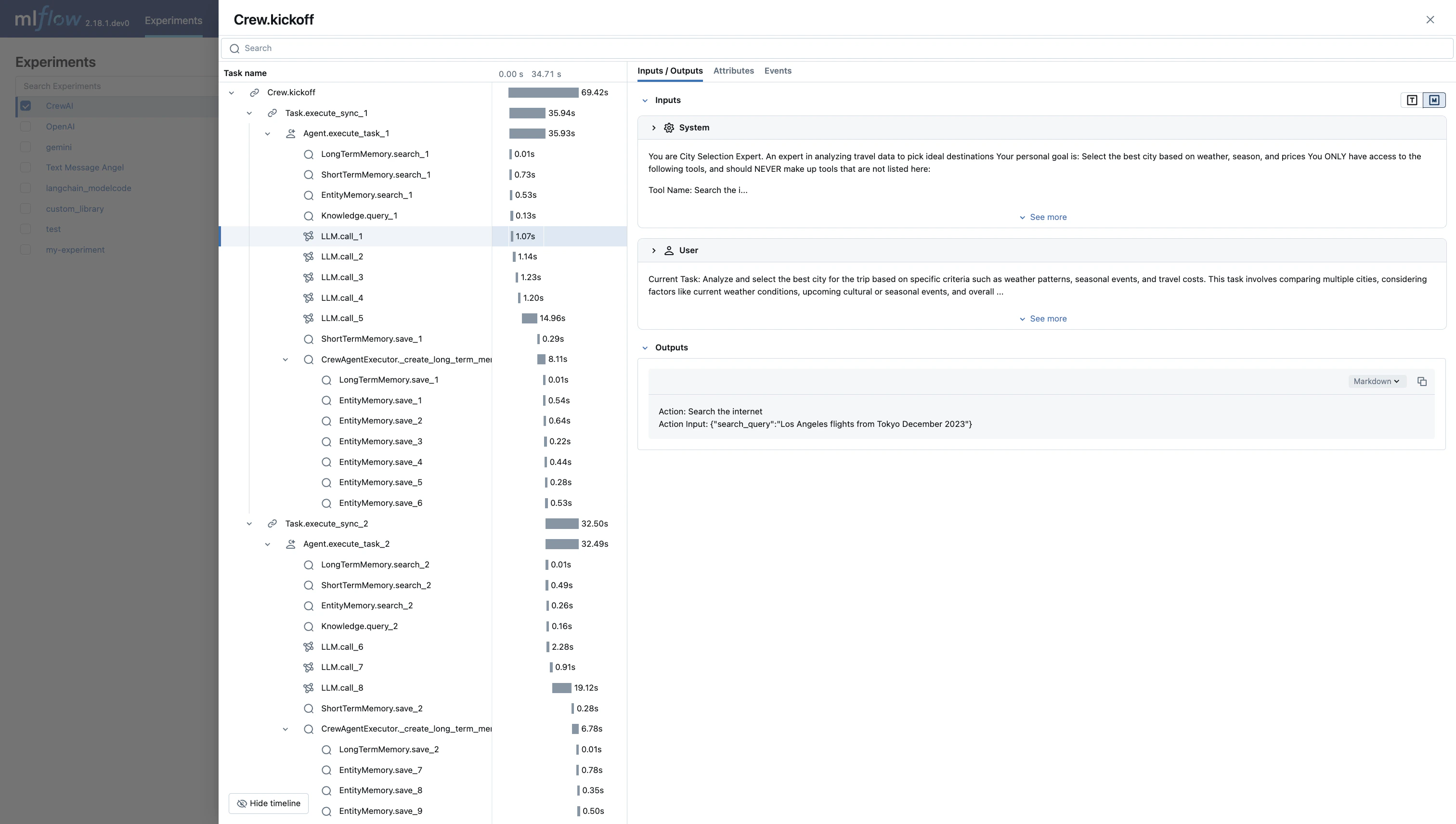 Exemplo de tracing do MLflow com crewai