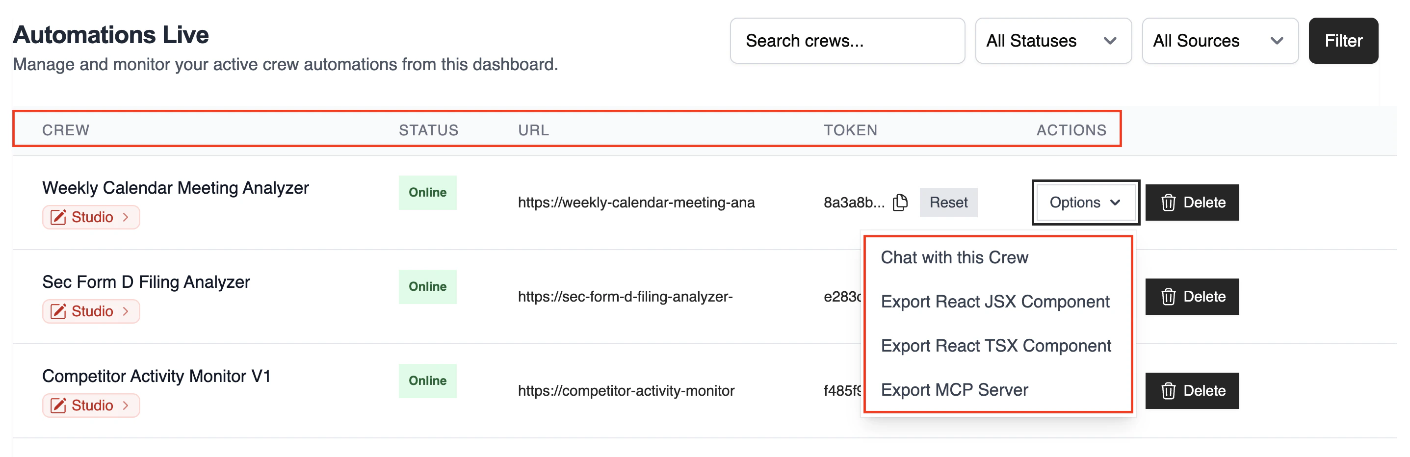 Tabela de Automações