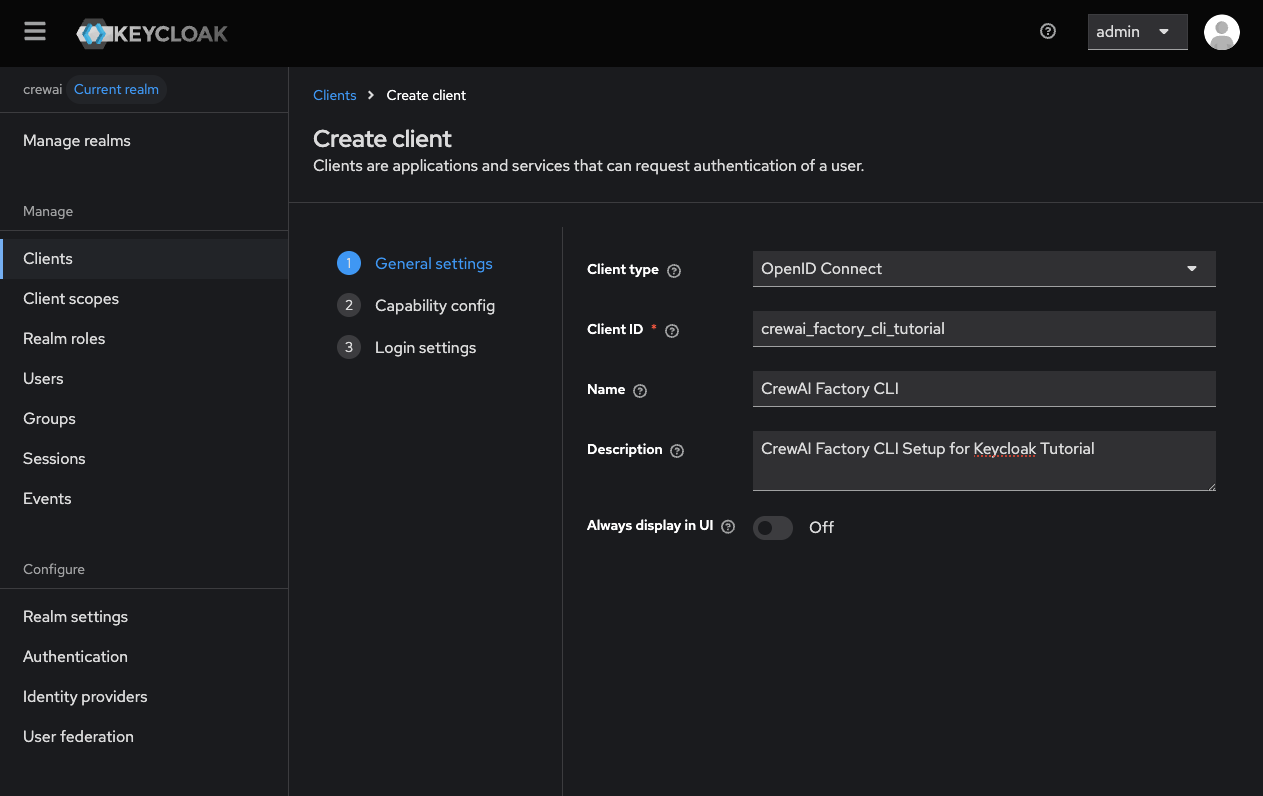 Keycloak CLI Client Creation Step 1