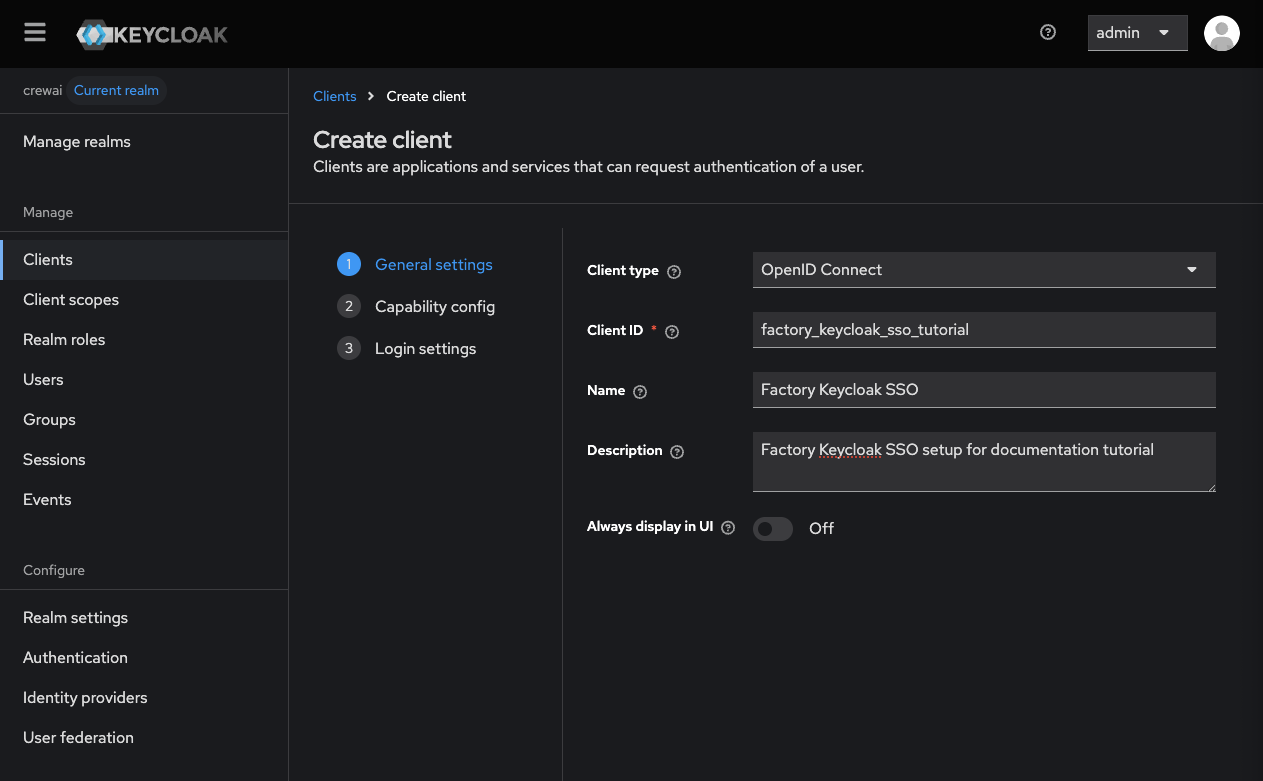 Keycloak Client Creation Step 1
