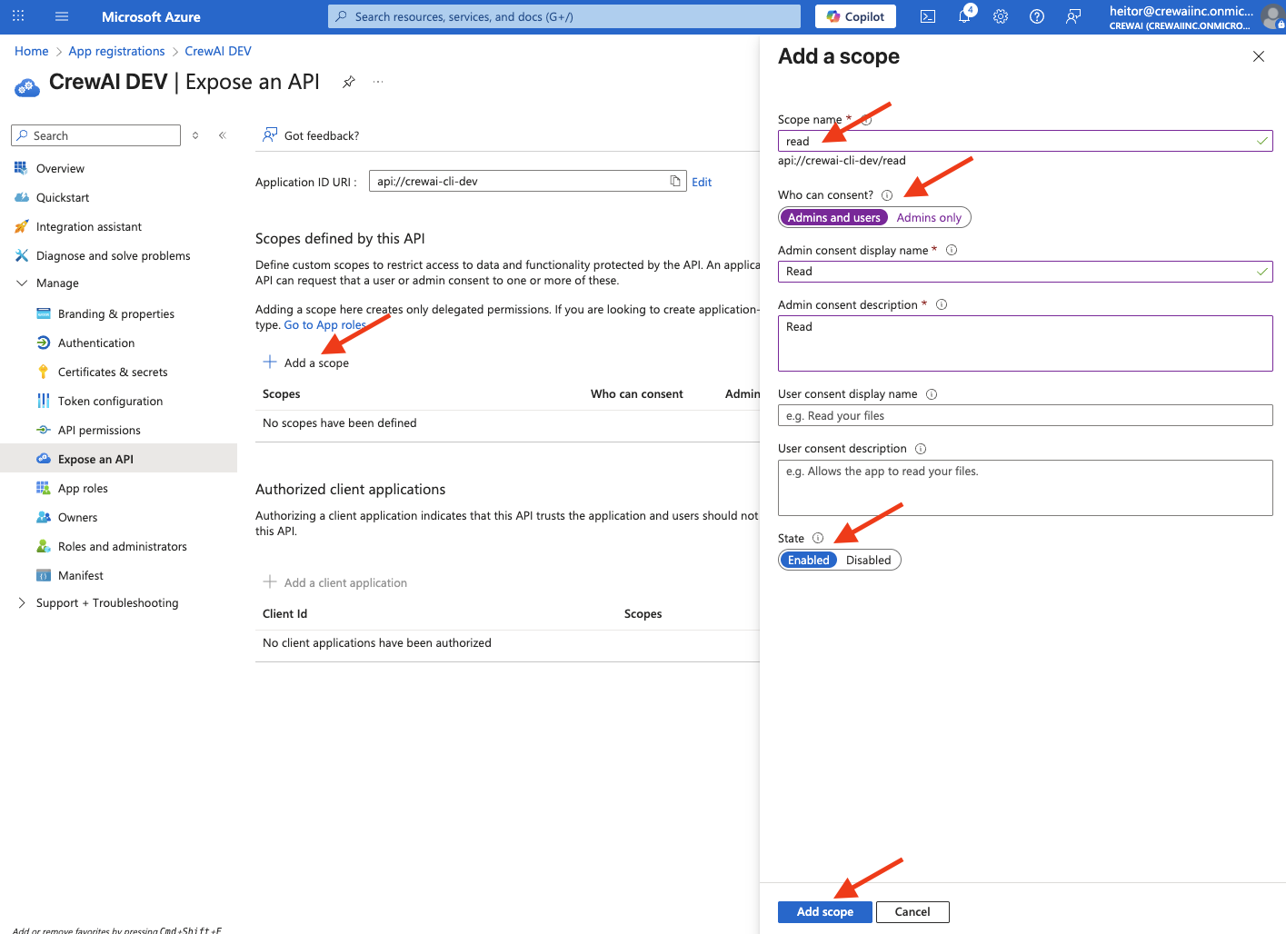 Azure Add Scope
