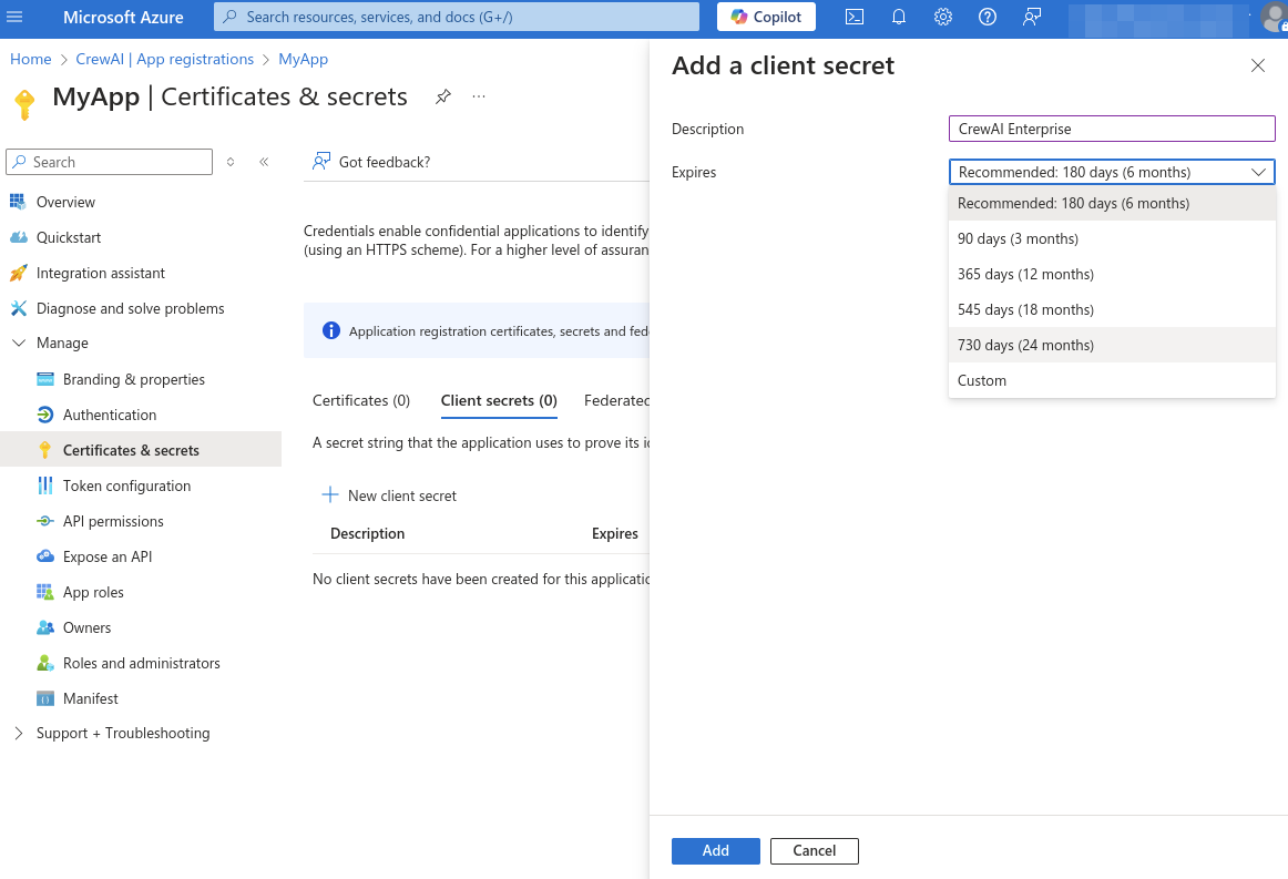 Azure Client Secret Creation
