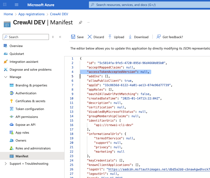 Azure Manifest Before