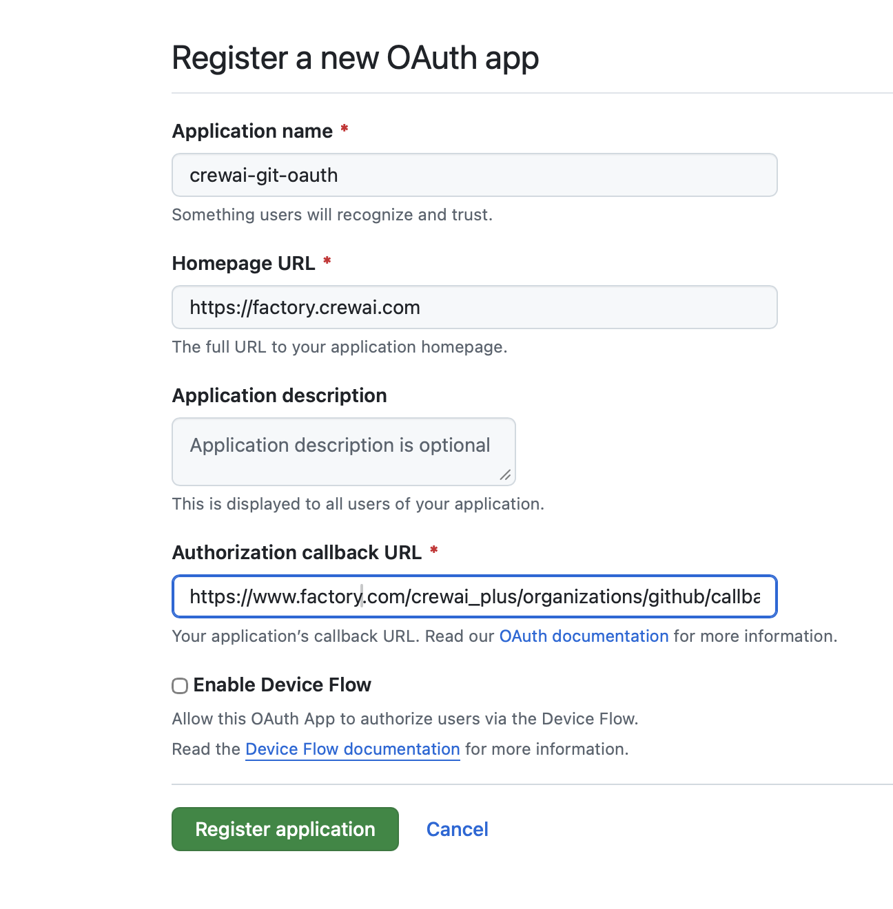 GitHub OAuth App Registration