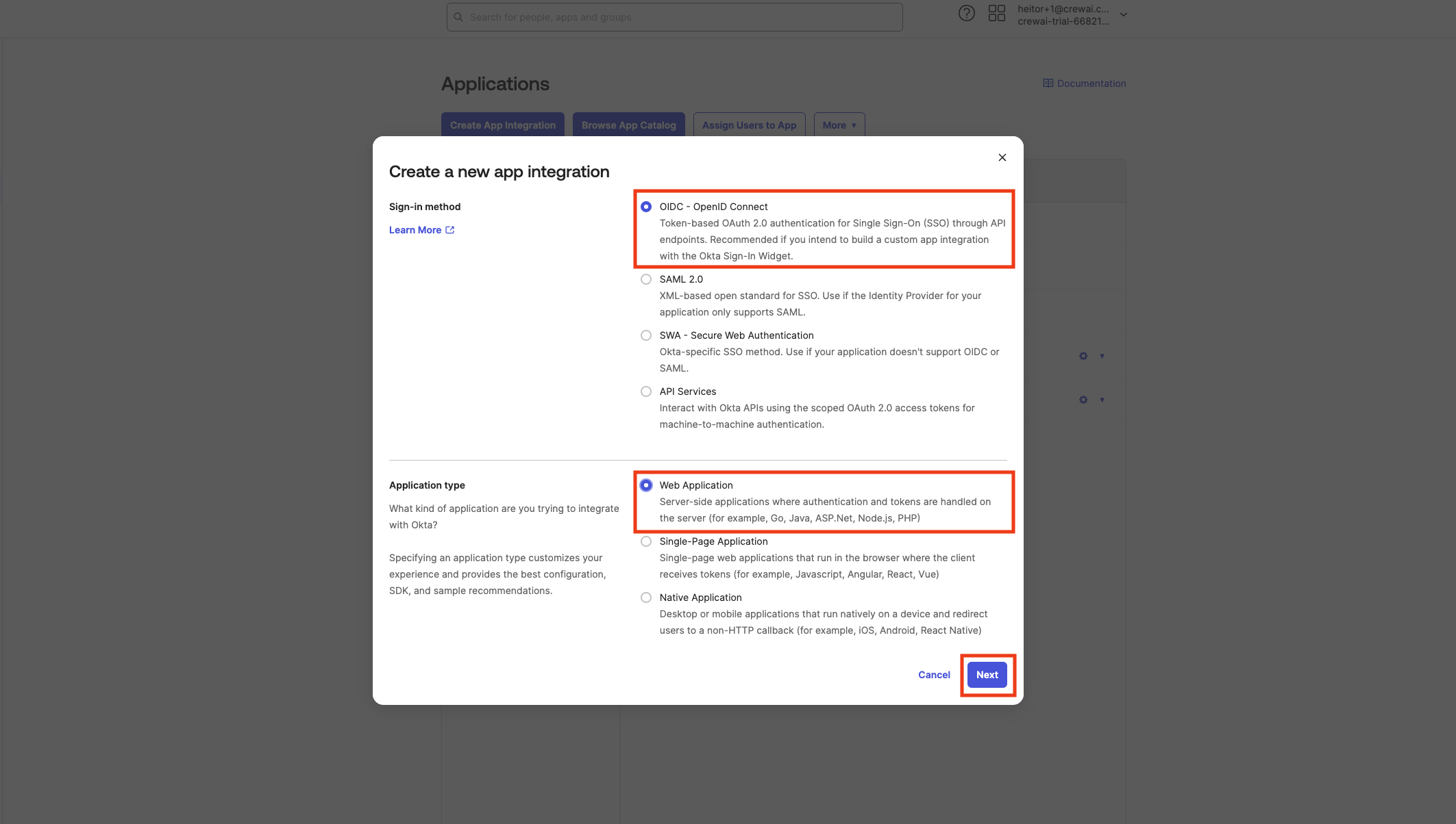 Okta App Integration Type