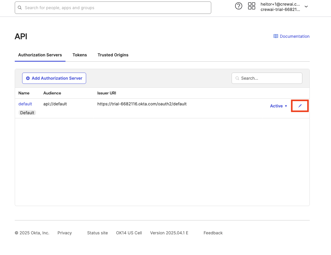 Okta Authorization Server Edit