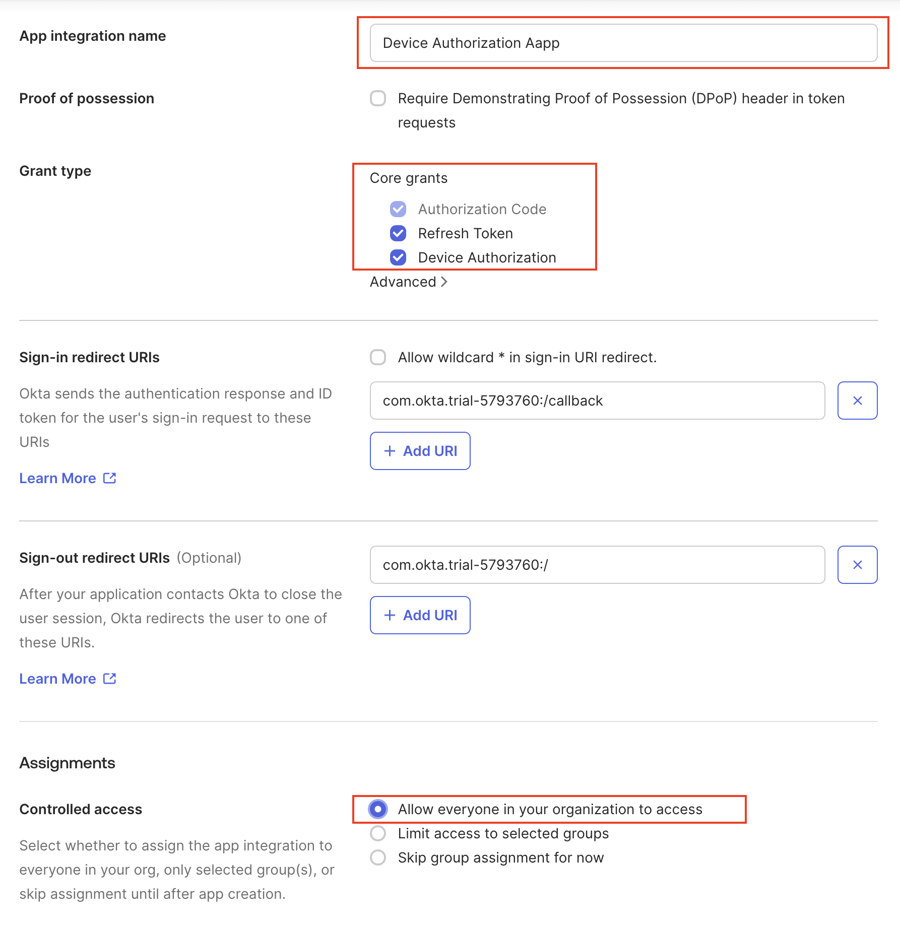 Okta Device Authorization Configuration
