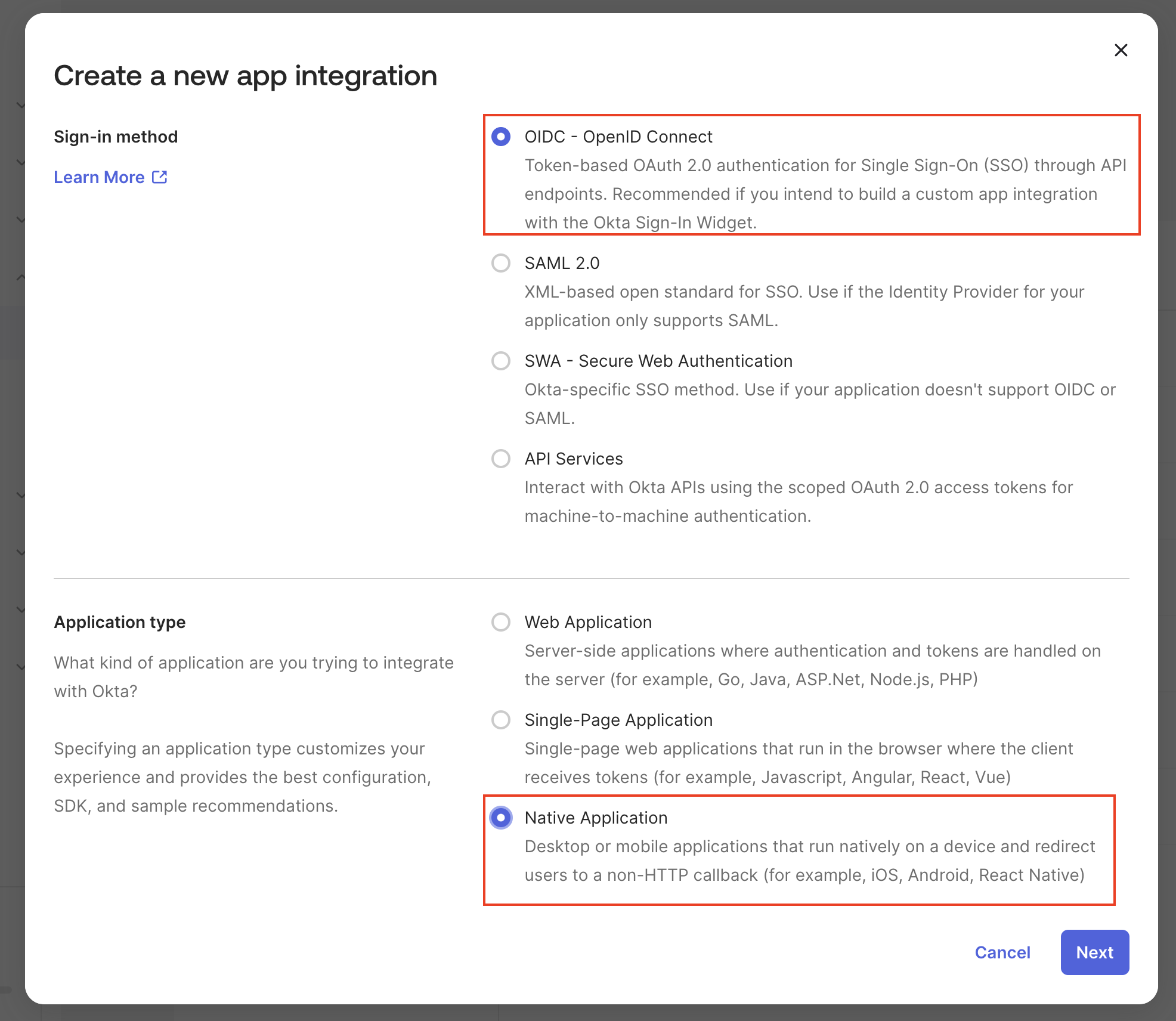 Okta Native Application