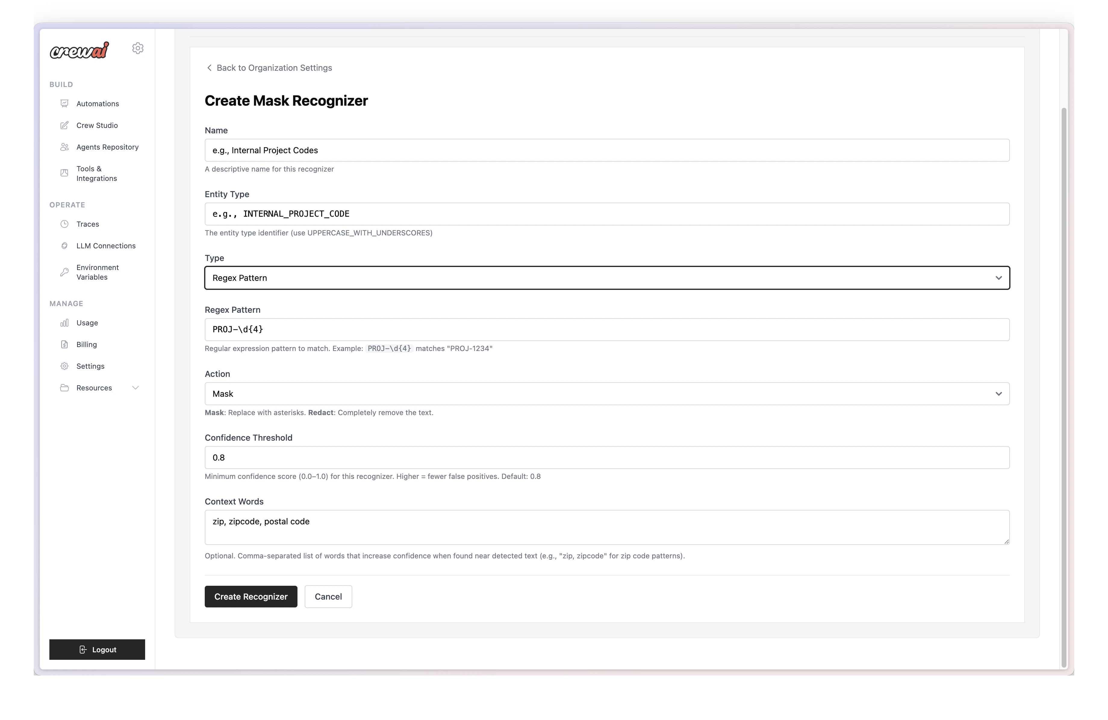 Configure Recognizer