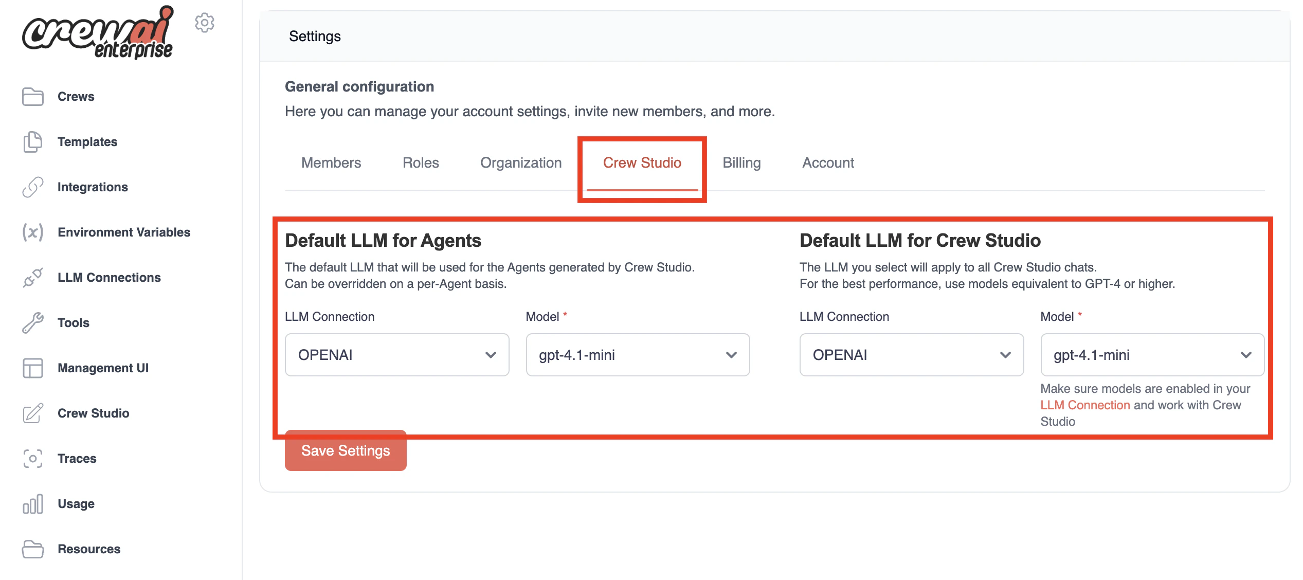 LLM Defaults Configuration