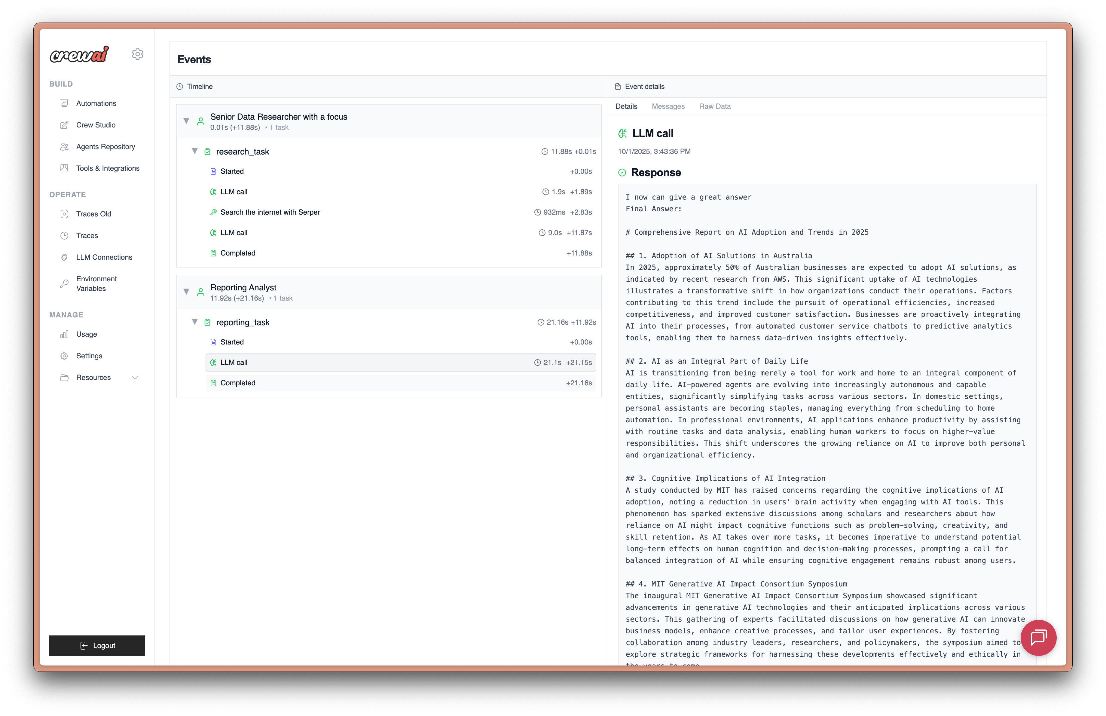 CrewAI Tracing Interface