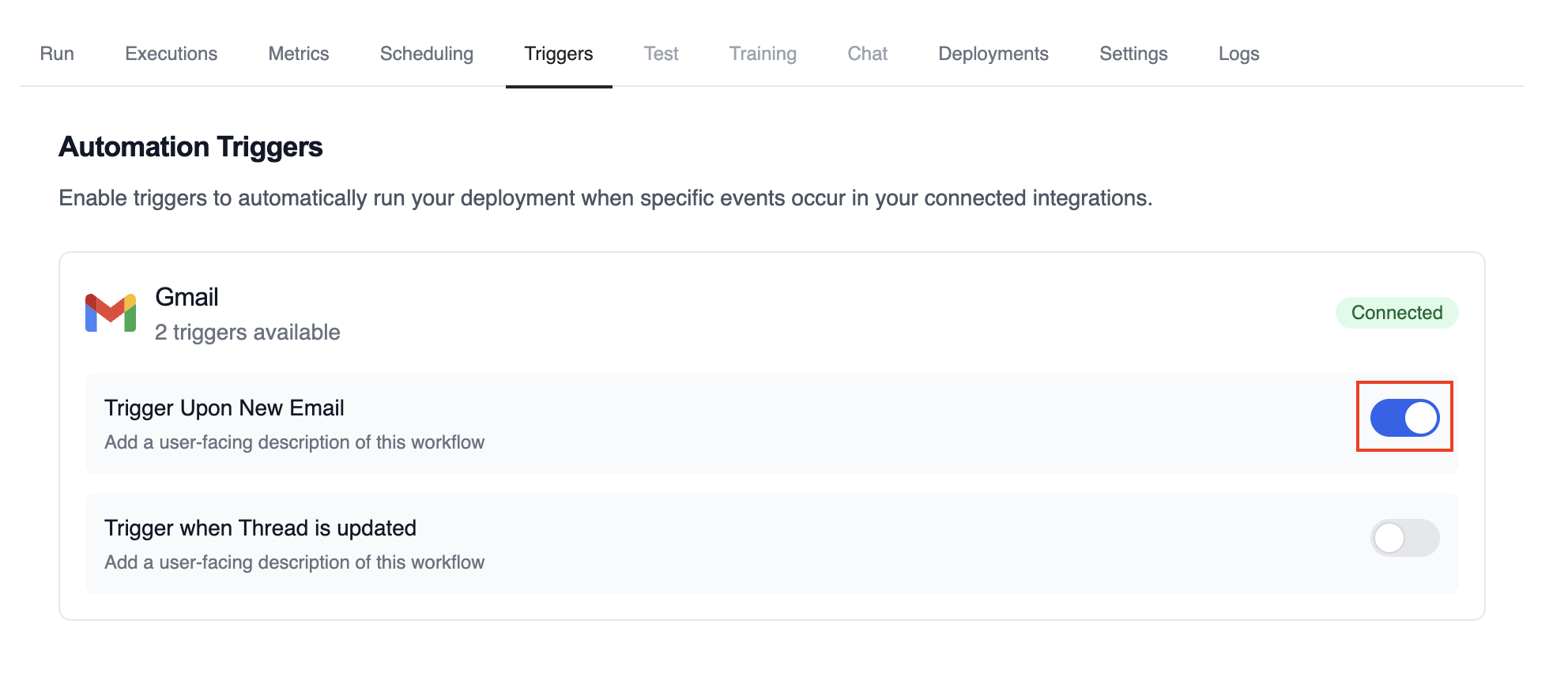 Enable or disable triggers with toggle