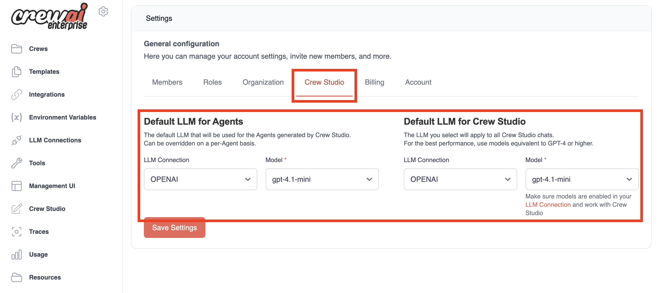 LLM Defaults Configuration