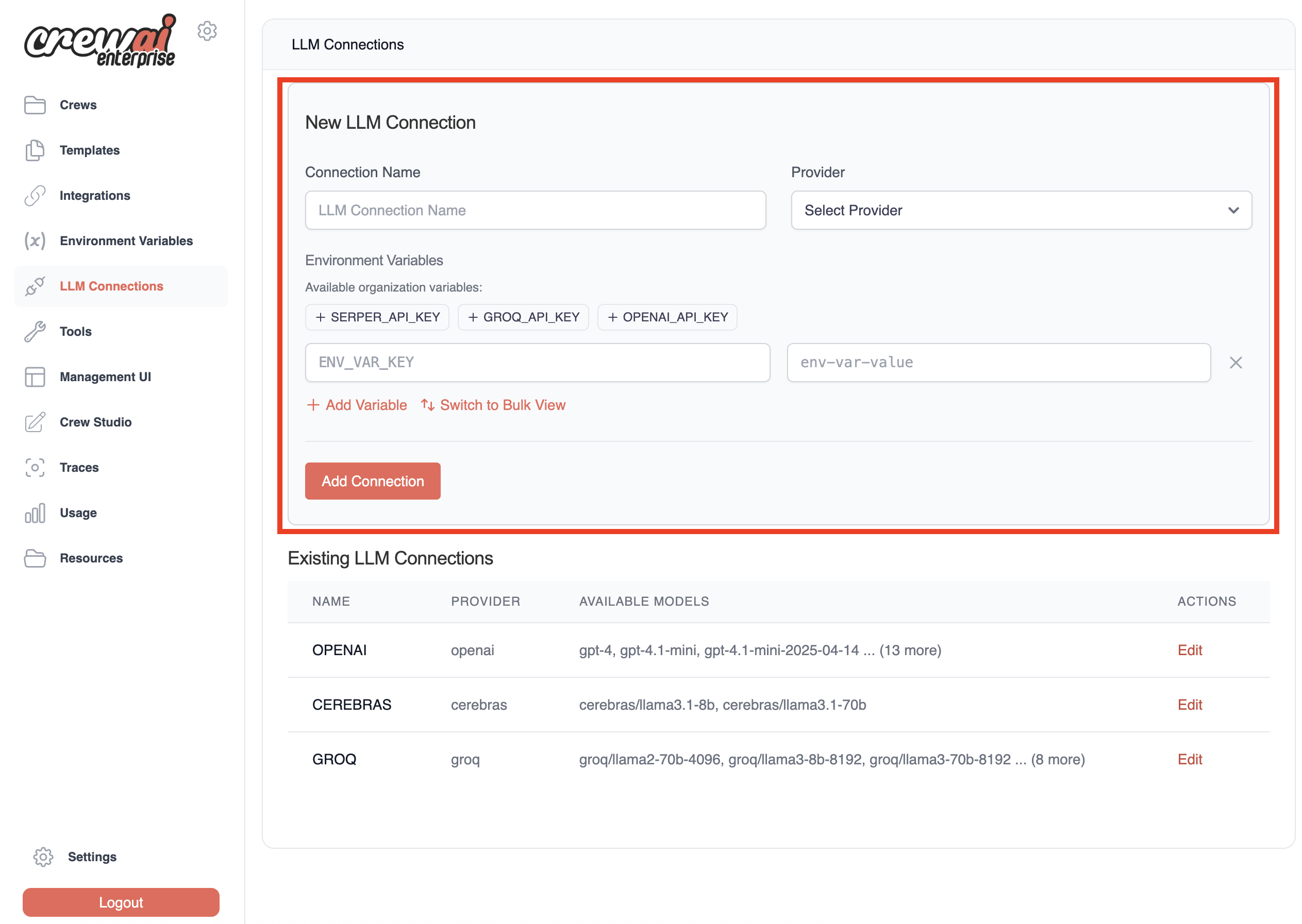 LLM Connection Configuration