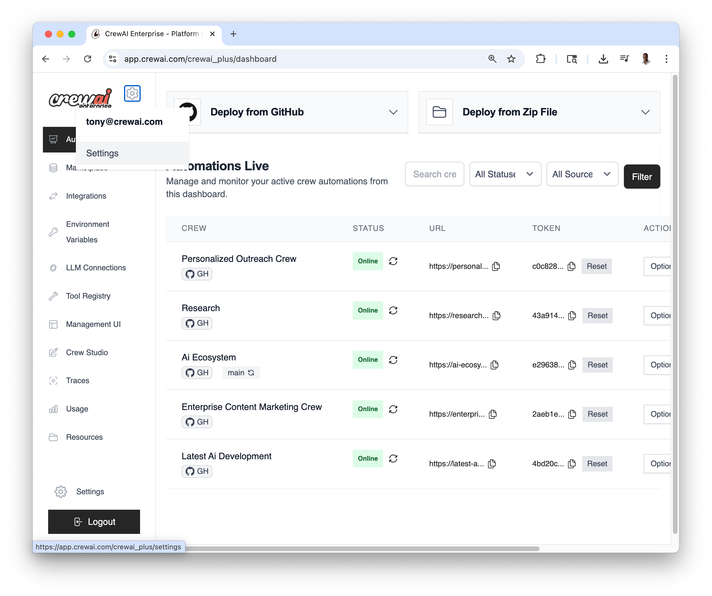 Settings Page