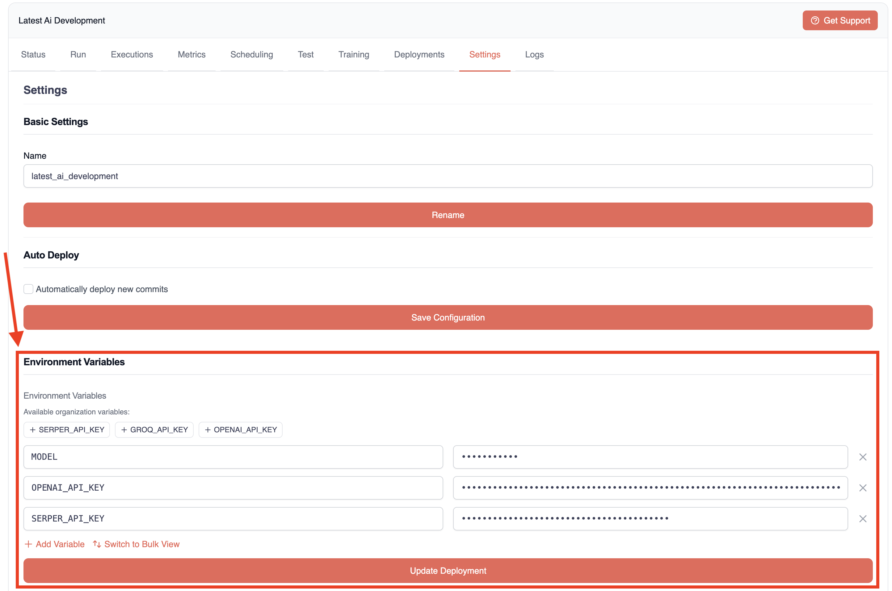 Update Environment Variables
