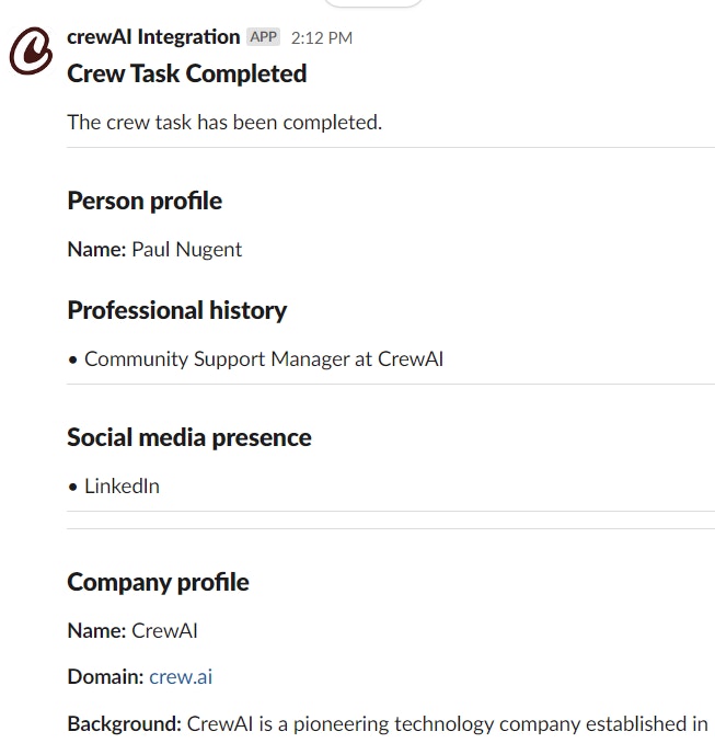 Kickoff crew results