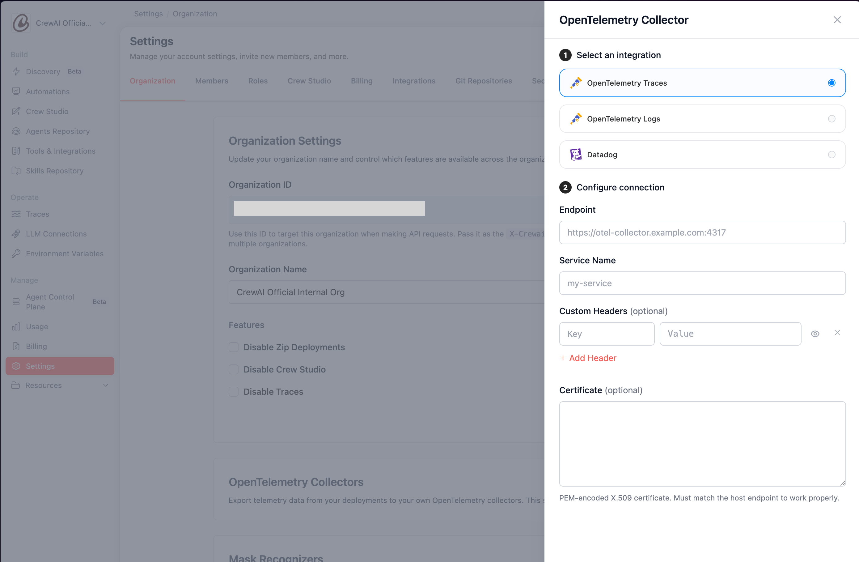 OpenTelemetry collector configuration