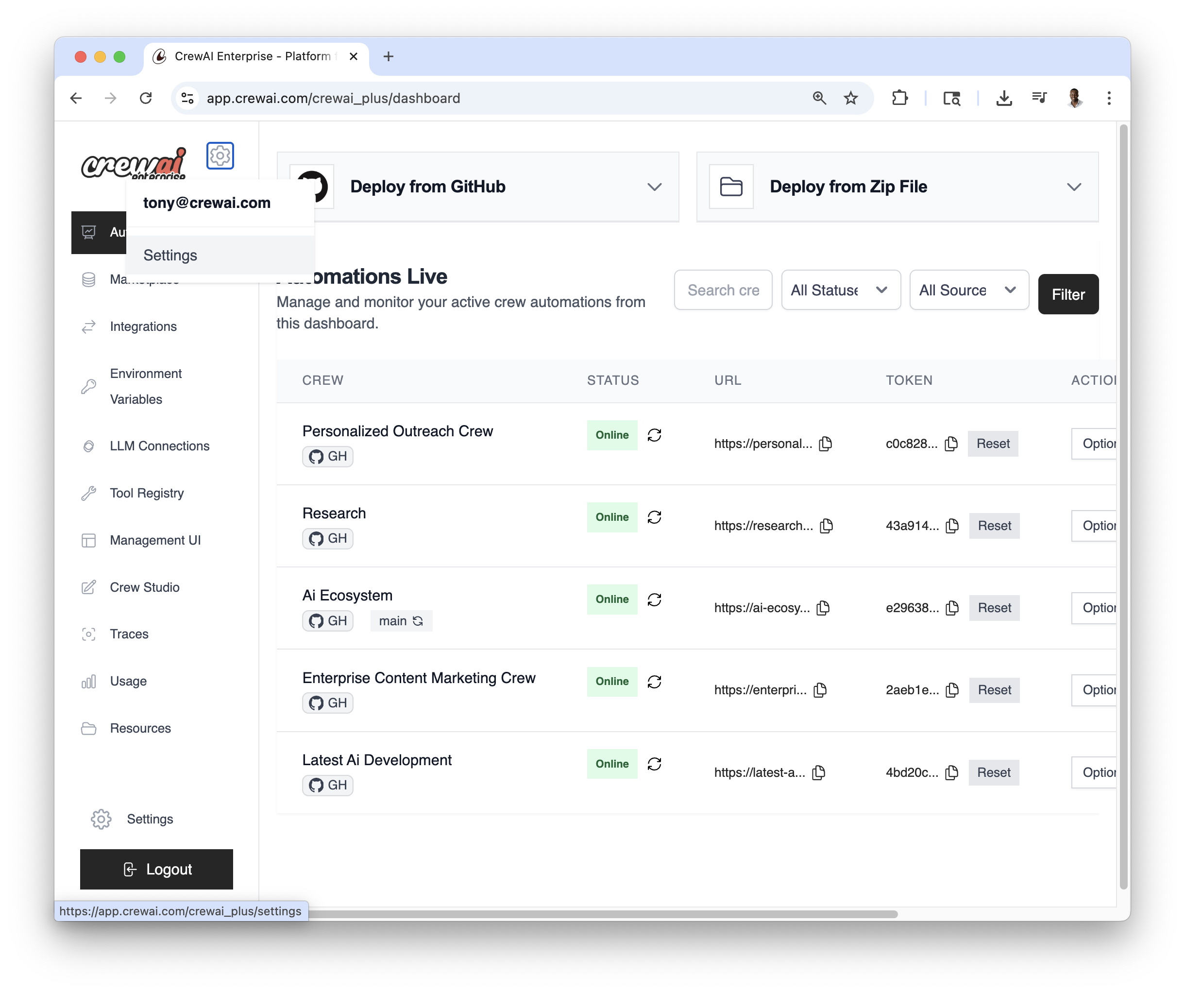 Settings Page