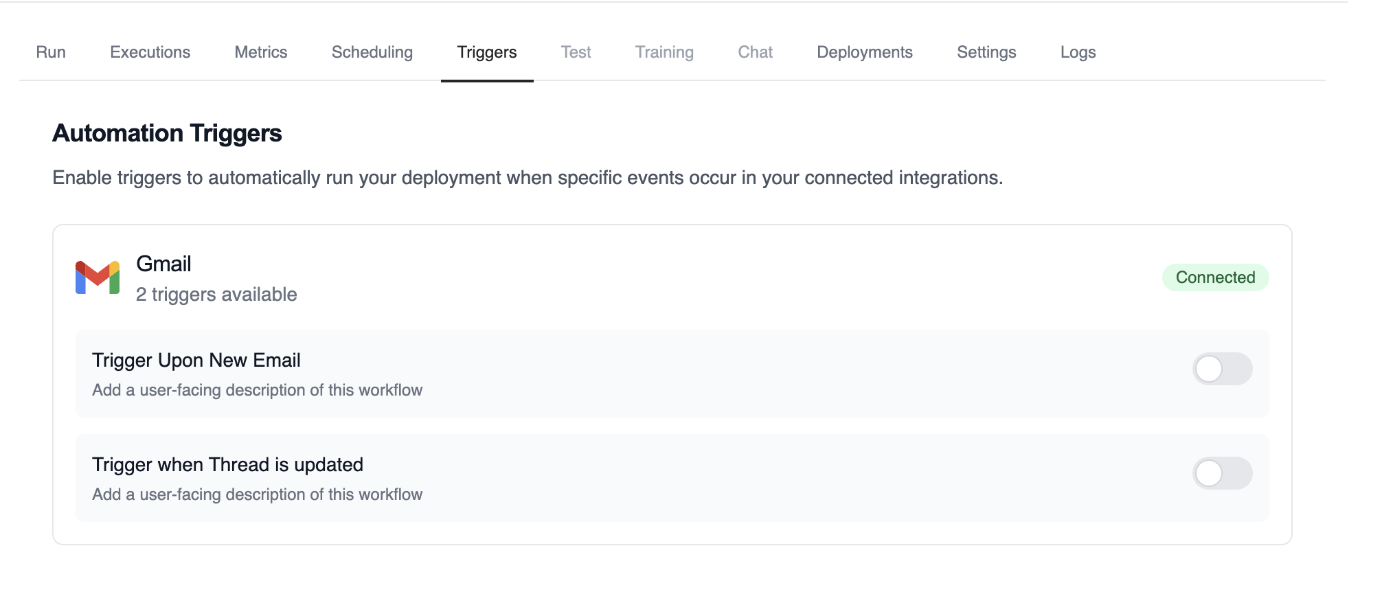 List of available automation triggers