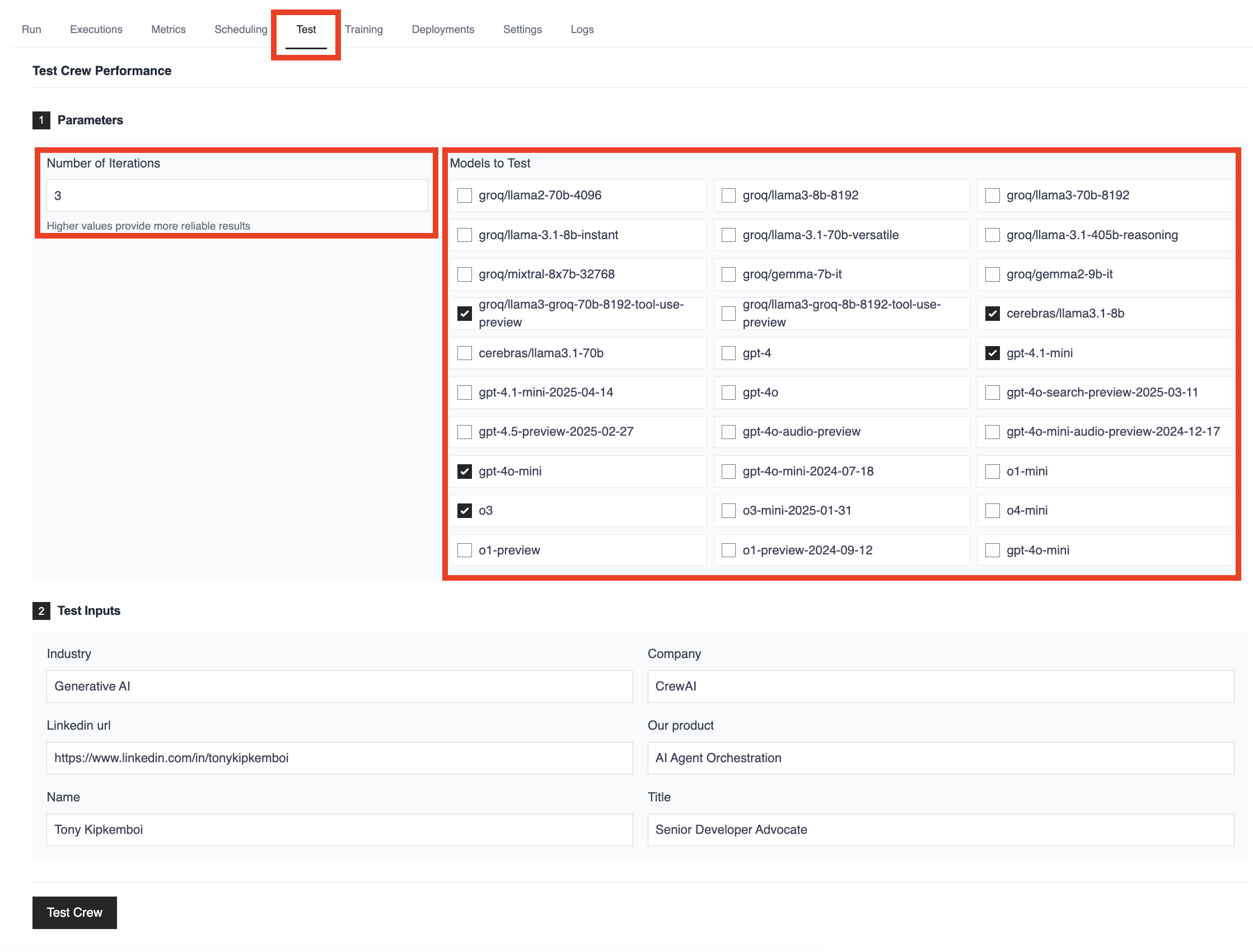 Enterprise Testing Interface