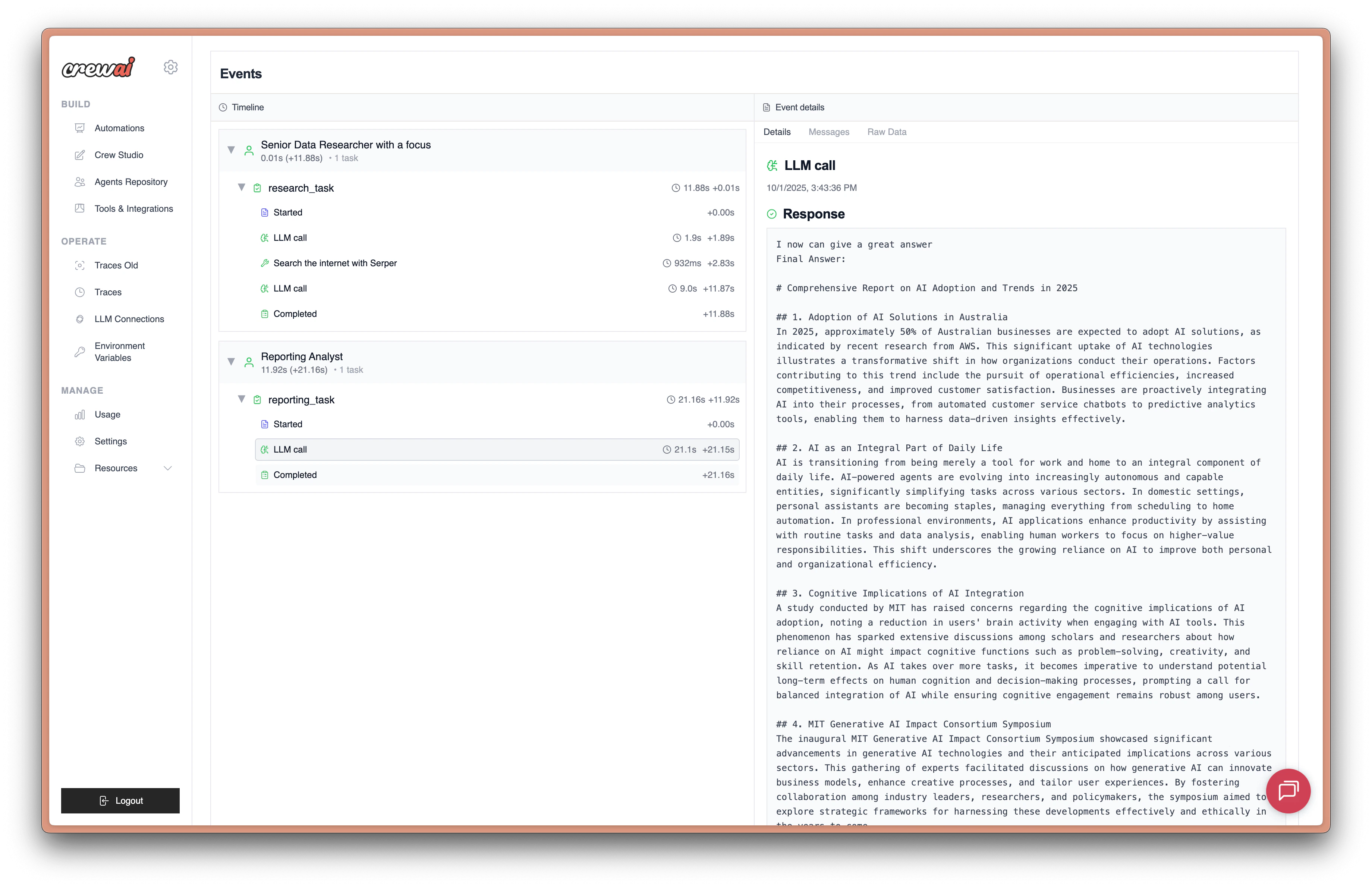CrewAI Tracing Interface