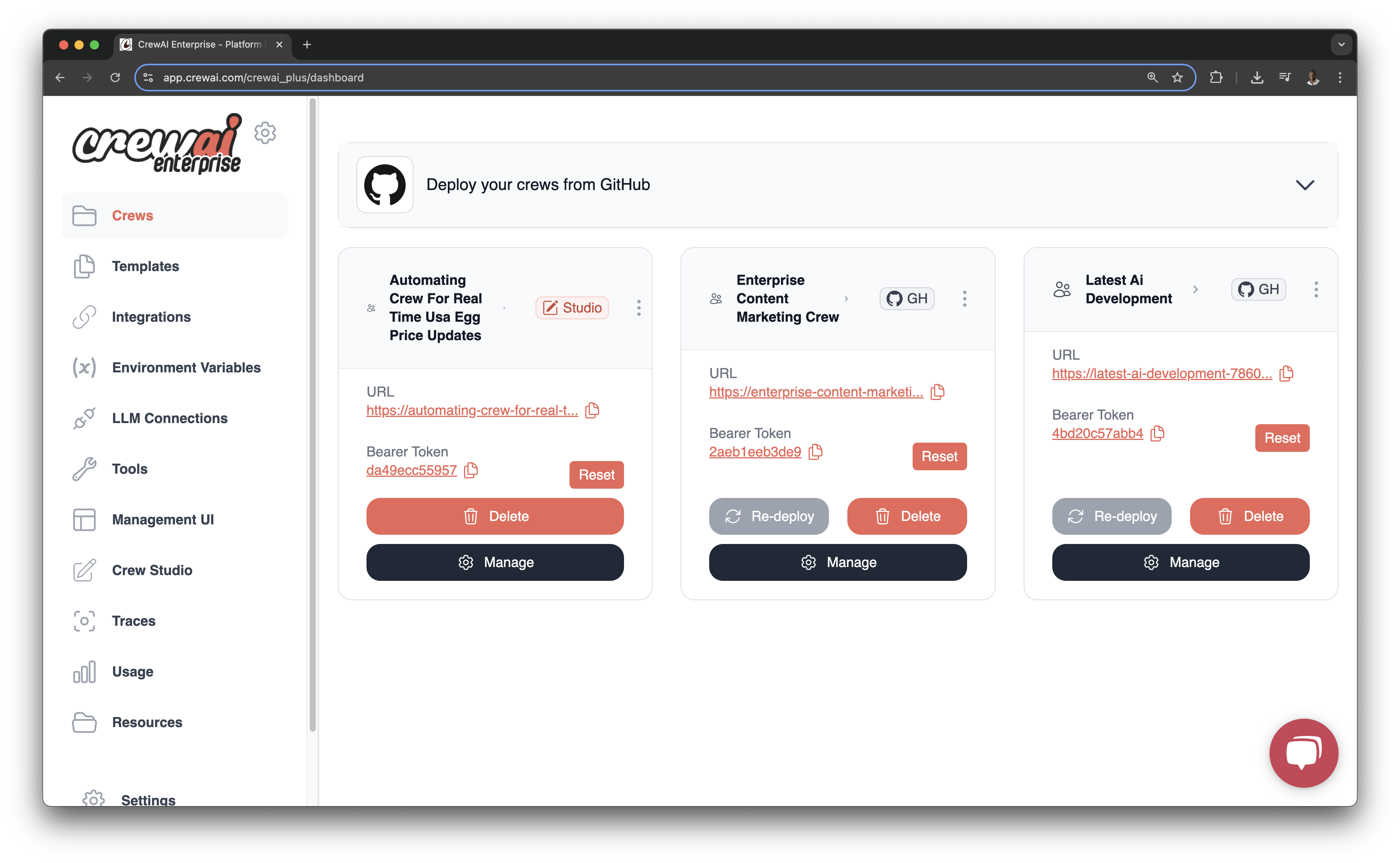CrewAI Enterprise Dashboard