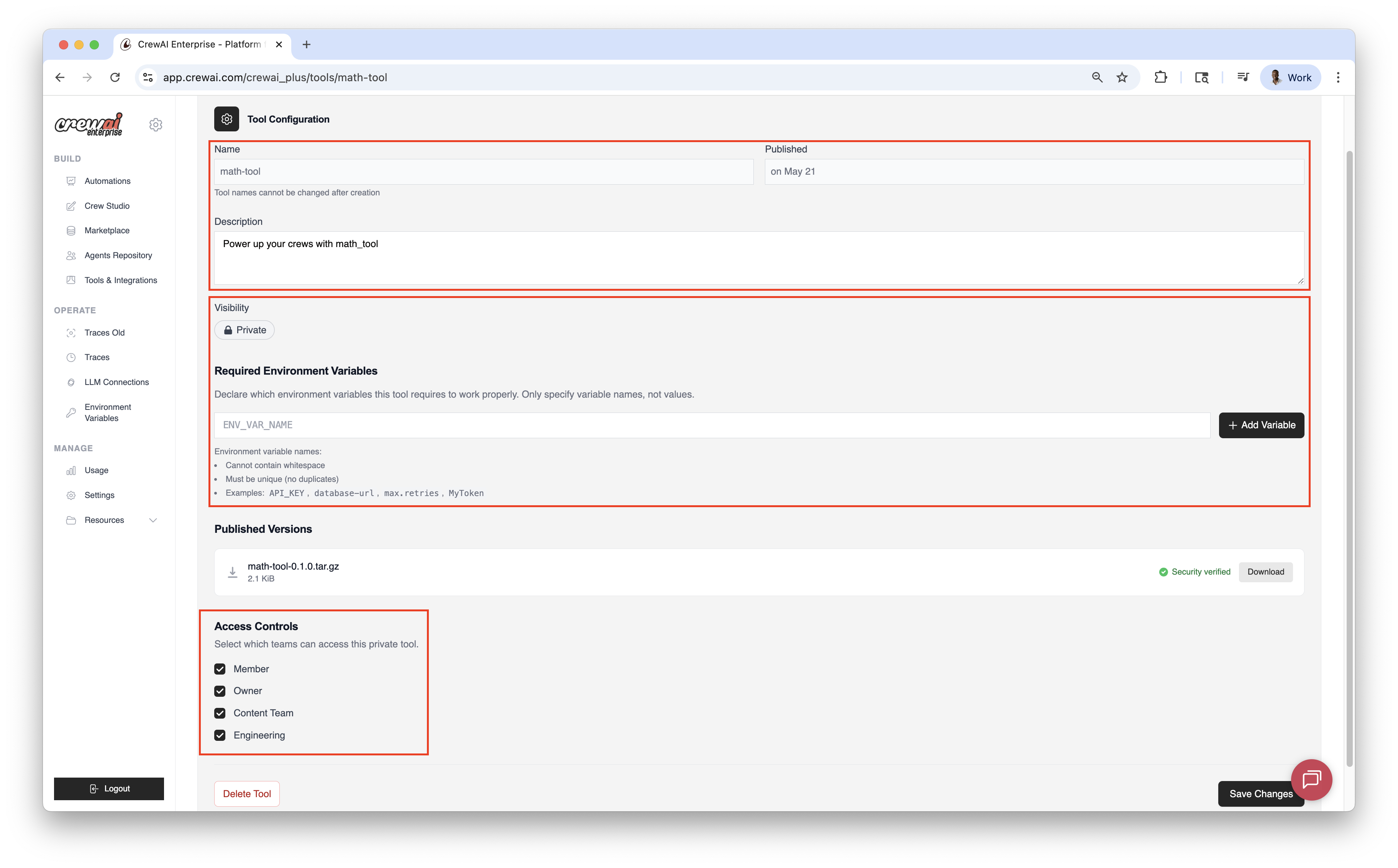 Configurações de Ferramenta