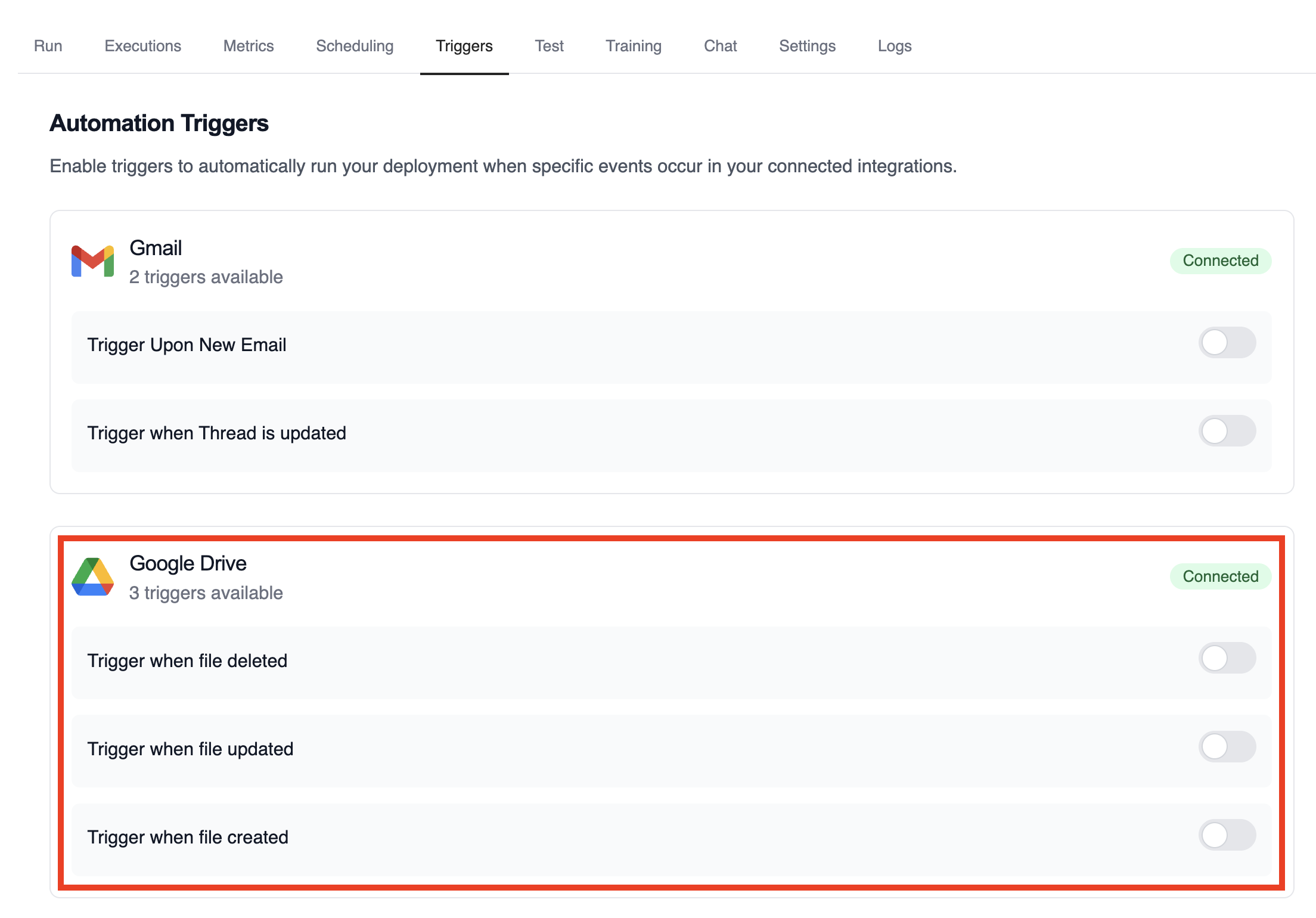 Enable or disable triggers with toggle