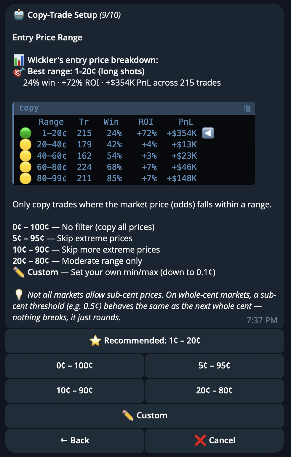 CRISP Telegram bot copytrade filter setup step