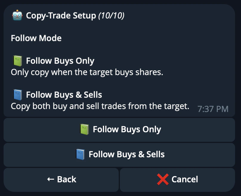 CRISP Telegram bot copytrade filter setup step