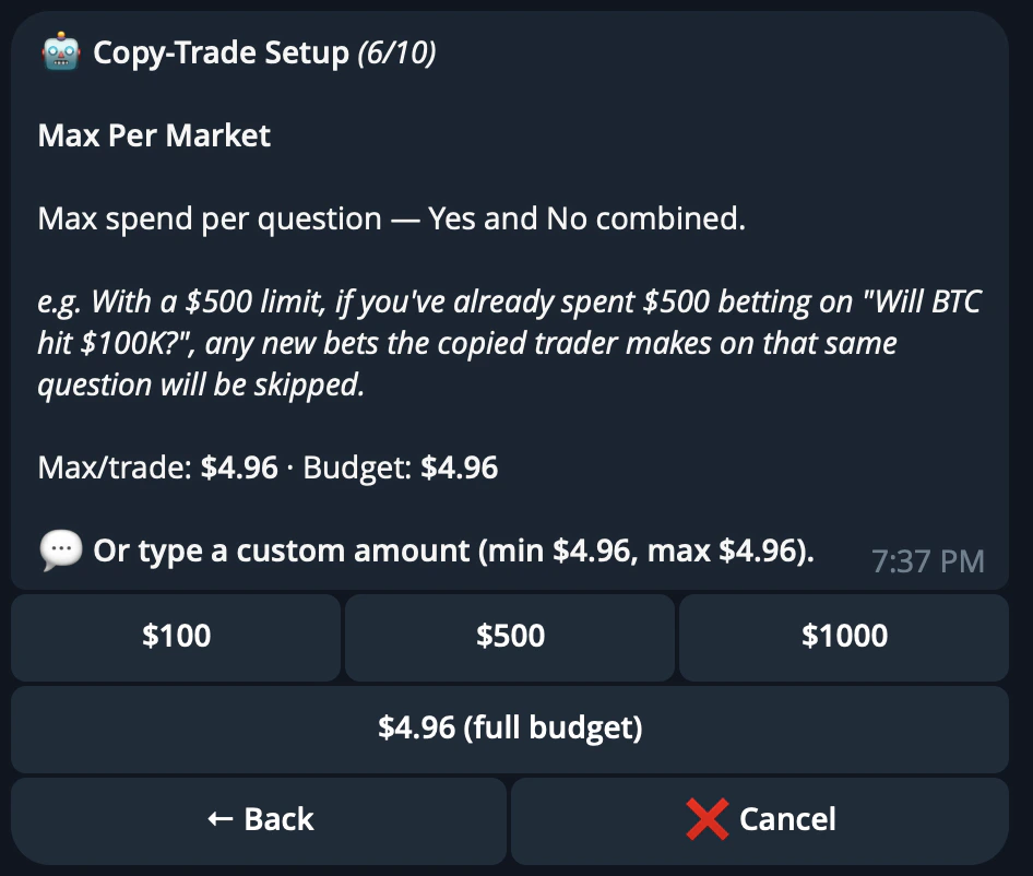 CRISP Telegram bot copytrade filter setup step