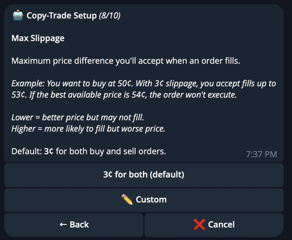 CRISP Telegram bot copytrade filter setup step