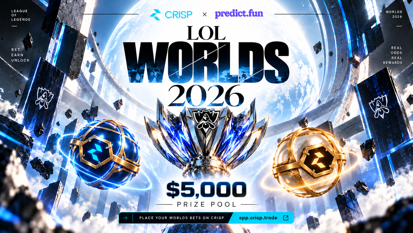 CRISP and predict.fun LoL Worlds 2026 campaign with Basic and Golden Capsules and a $5,000 starting prize pool