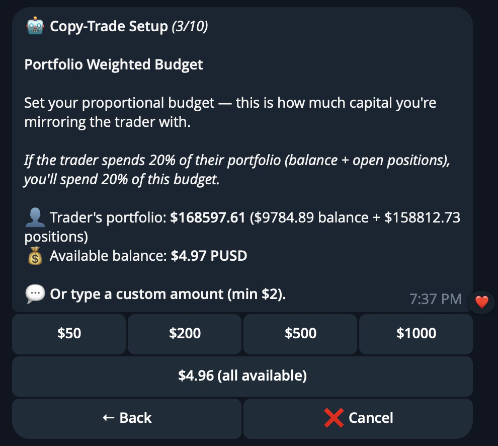 CRISP Telegram bot copytrade filter configuration