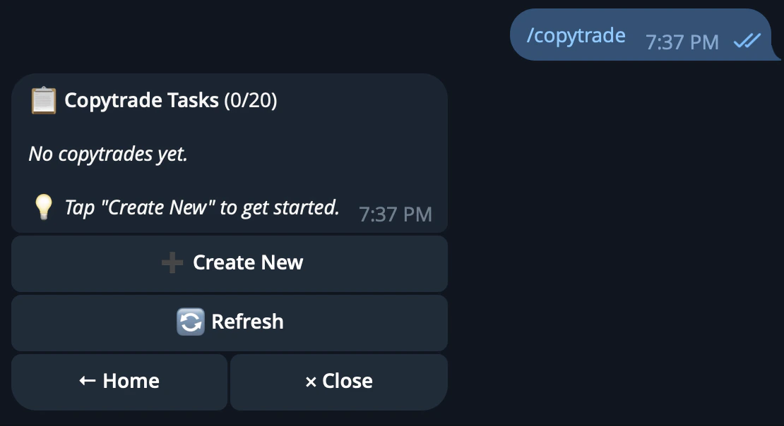 CRISP Telegram bot copy trading setup entry point