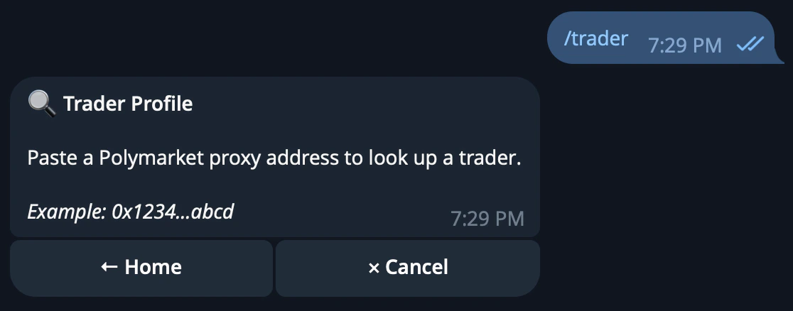 CRISP Telegram bot trader profile analysis result