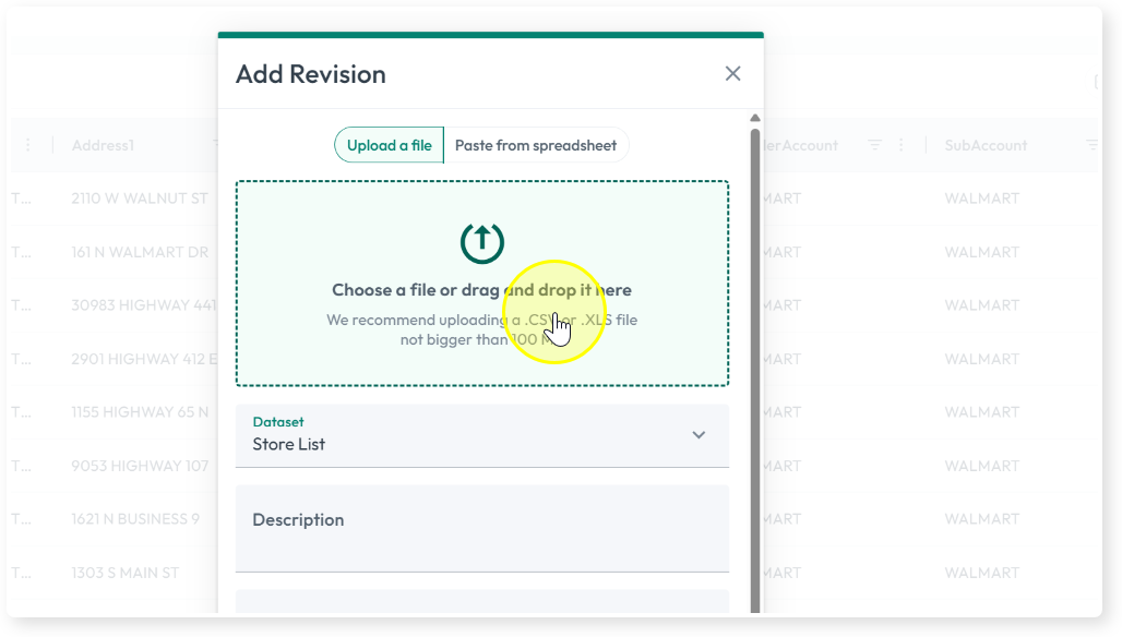 Add Revision dialog with file picker