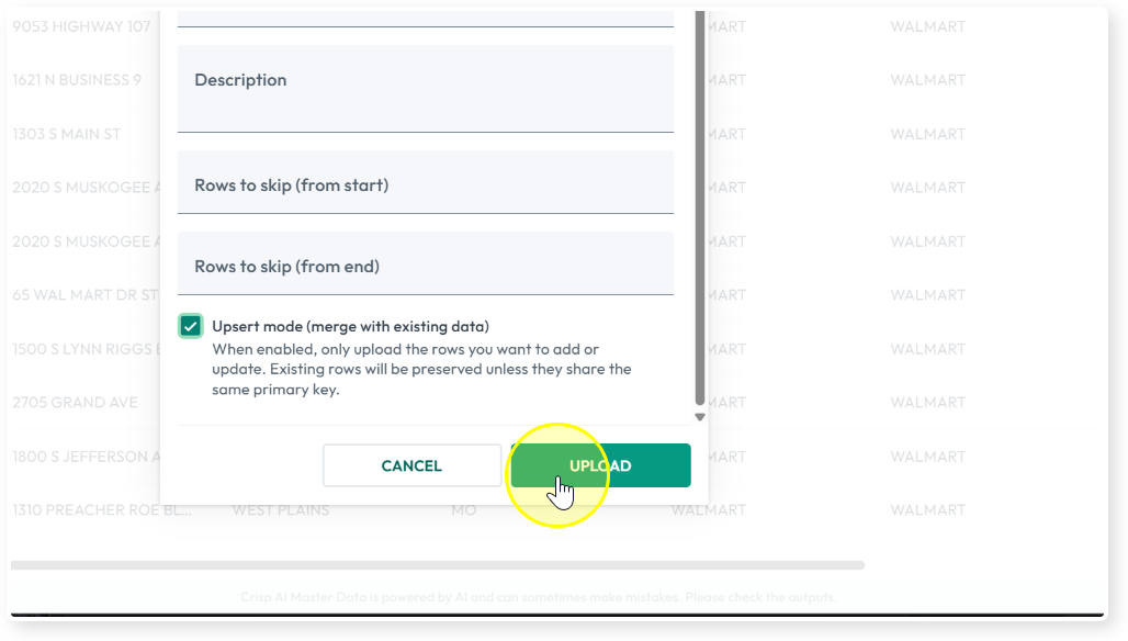 Upload button in the Add Revision dialog