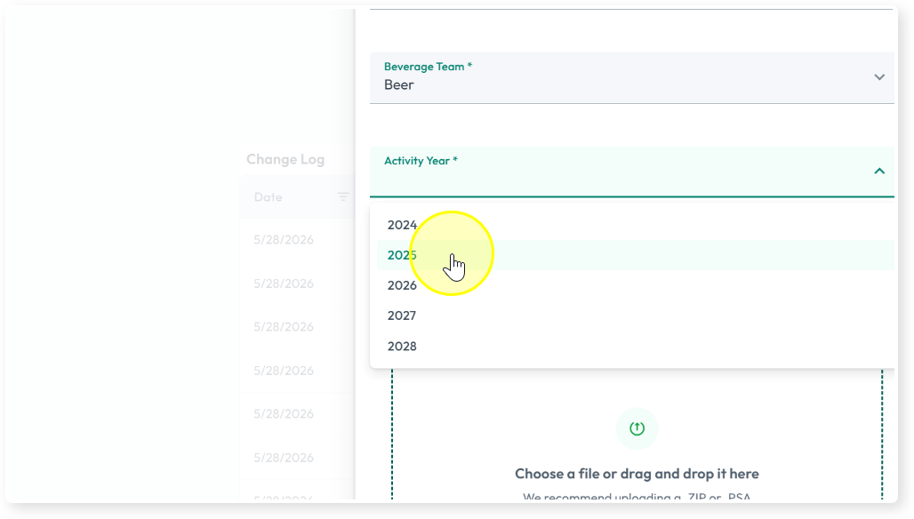 Activity Year dropdown