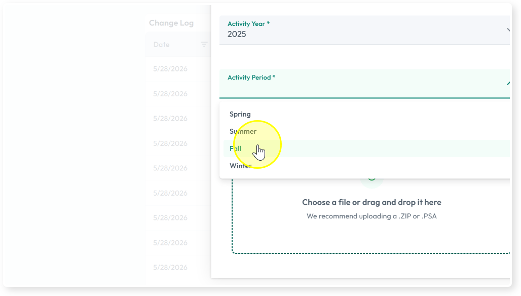 Activity Period dropdown
