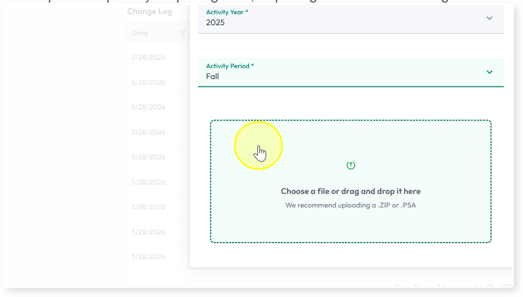 File drop area in the Upload Planograms dialog