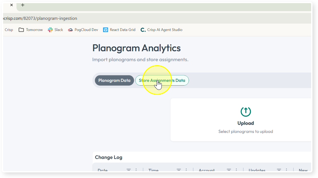 Store Assignments Data tab on Planogram Analytics