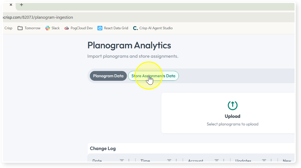 Store Assignments Data tab on Planogram Analytics