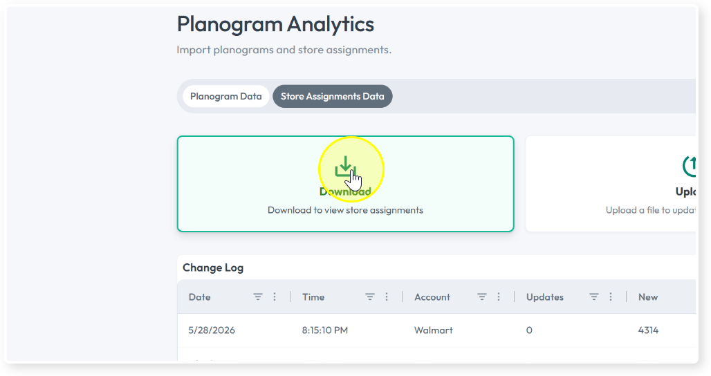 Download tile on Store Assignments Data