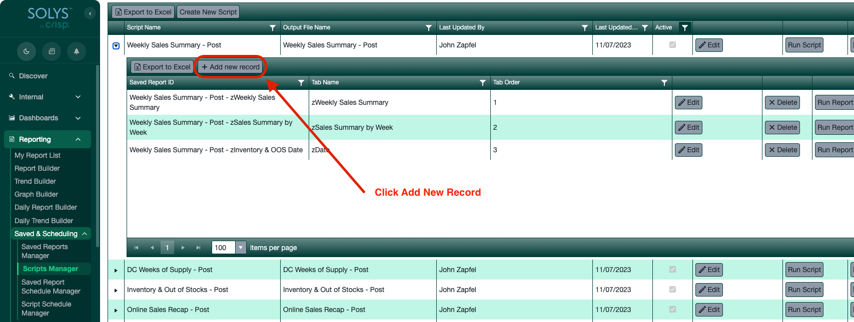 Adding reports to a canned script screenshot 2