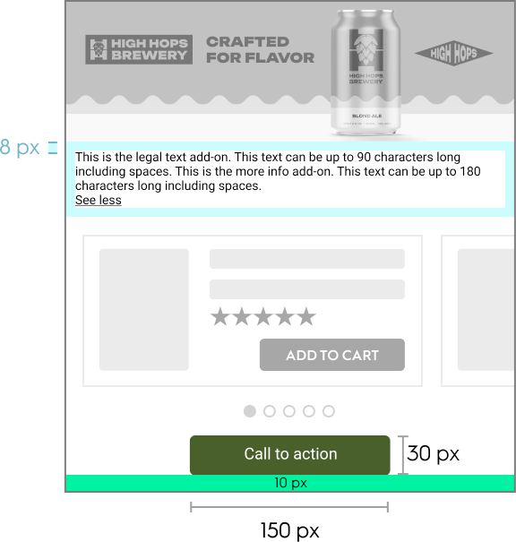 Dimensions and spacing for the Commerce Display Grid Shelf format(Mobile)