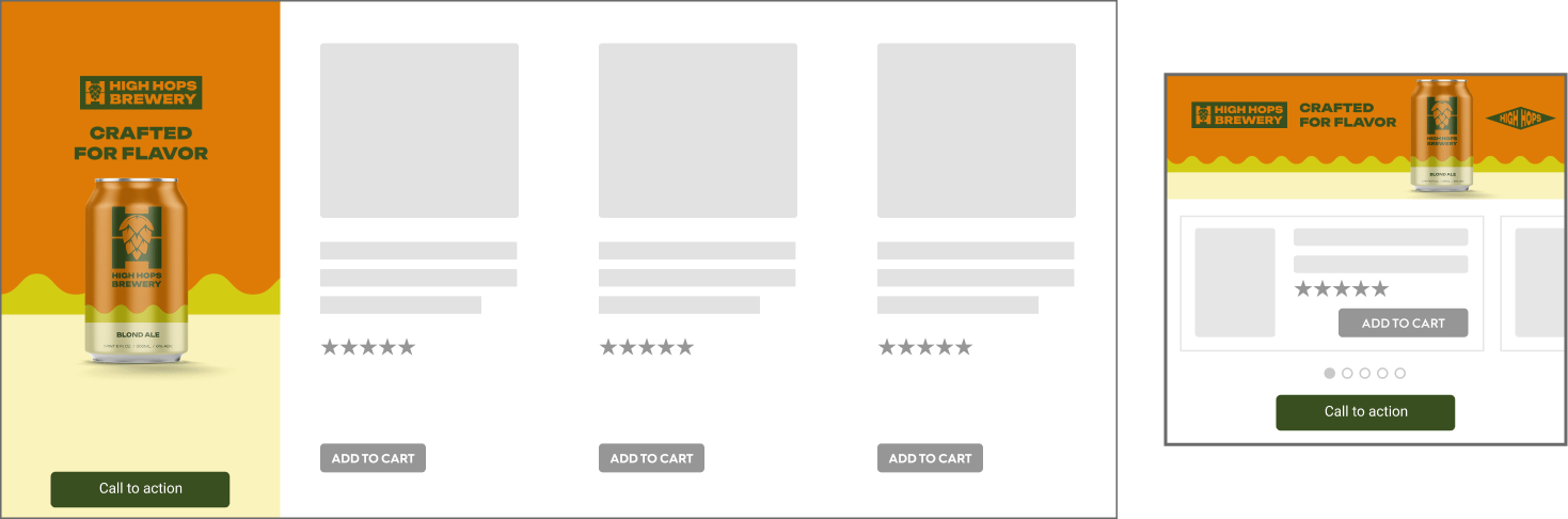 CTA example for the Commerce Display Grid Shelf (desktop)