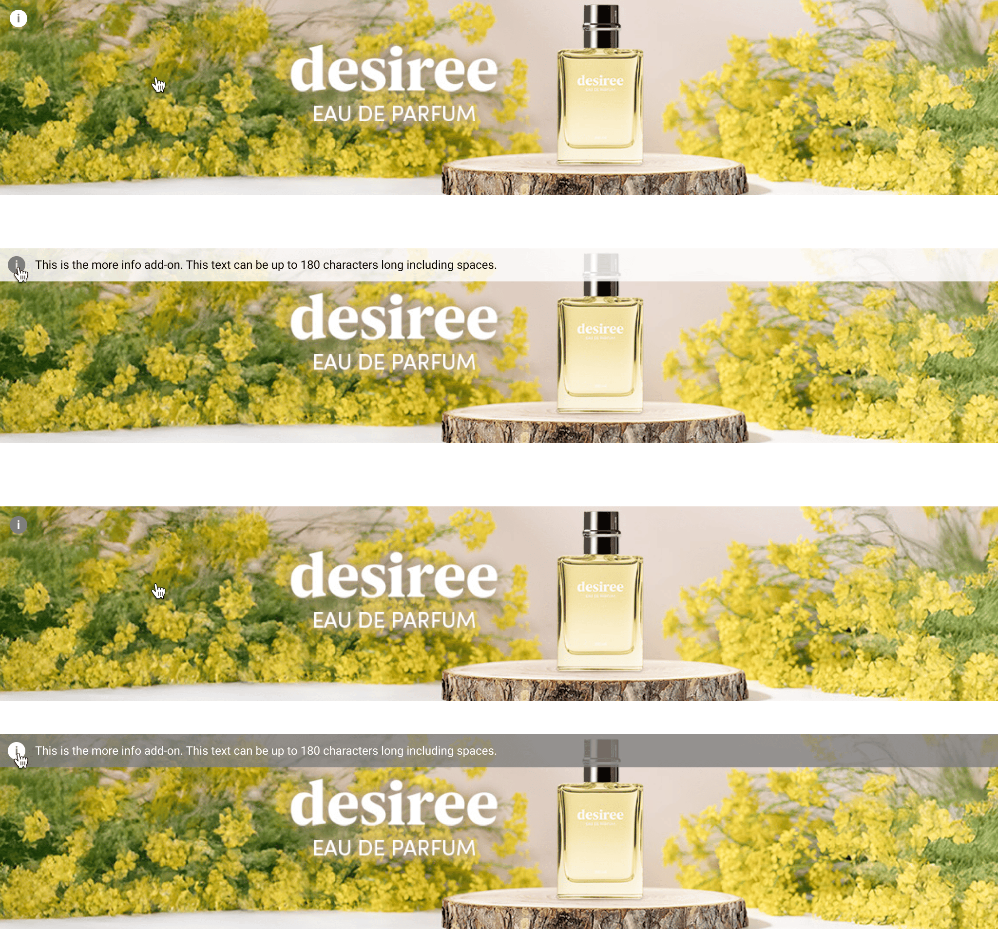 Light & Dark Mode examples for the Branding Display Spotlight Solo format (desktop)