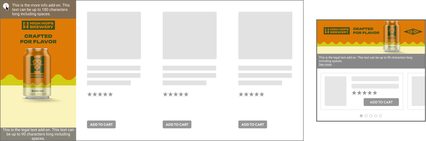 Dark mode examples for the Commerce Display Grid Shelf (desktop).